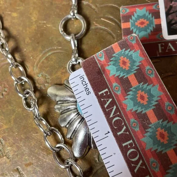 Spring Boho EASTER Gift Southwest Silver Chain belt adjustable 48” Turquoise - Picture 10 of 16